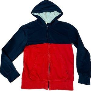 Youth H&M hoodie full zipper front navy blue red gray pockets sz 8 to 10 cotton